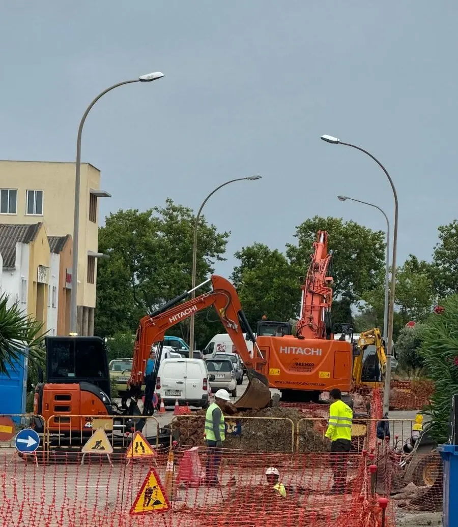 Utility renewal works on an urban street in Menorca